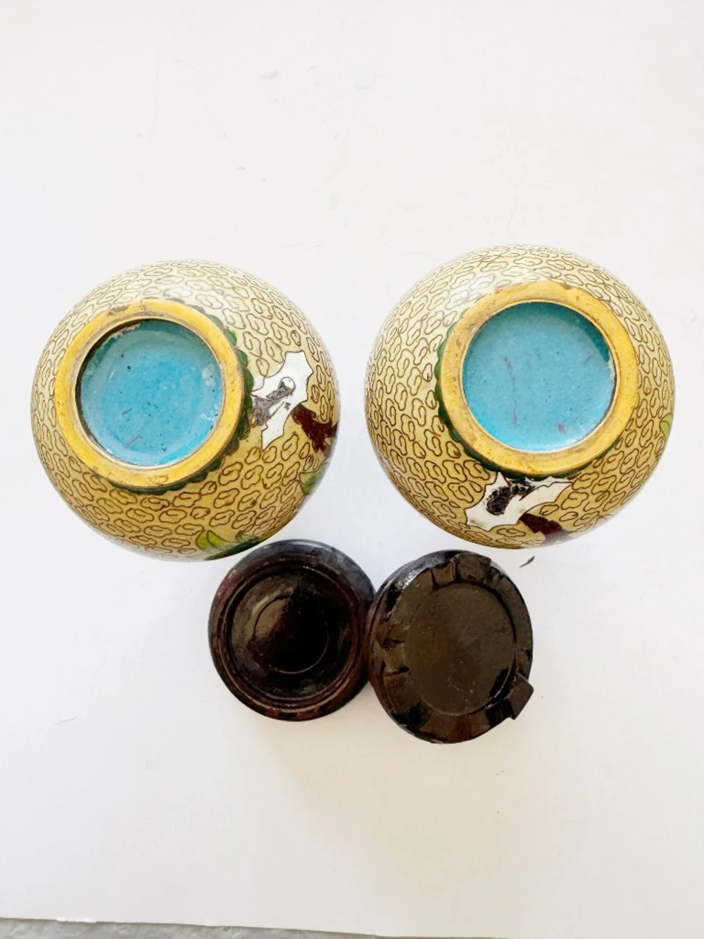 Vintage 1970s Chinese Cloisonne Brass Vases Pair 4
